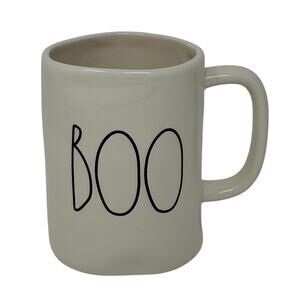 Rae Dunn Vintage M Stamp Magenta BOO White Ceramic Coffee Tea Mug Halloween